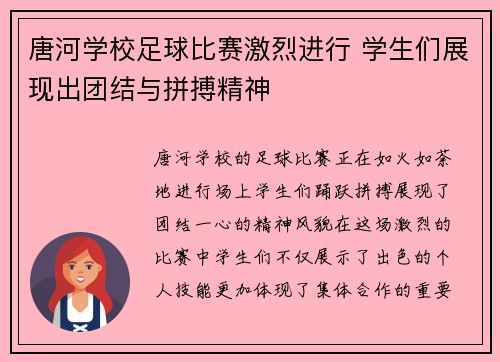 唐河学校足球比赛激烈进行 学生们展现出团结与拼搏精神
