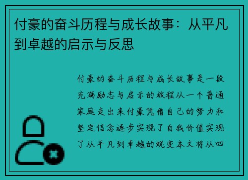 付豪的奋斗历程与成长故事：从平凡到卓越的启示与反思
