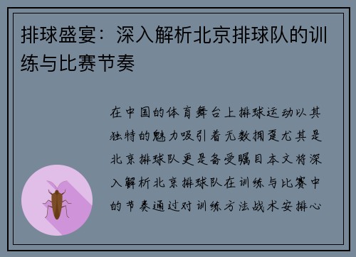 排球盛宴：深入解析北京排球队的训练与比赛节奏